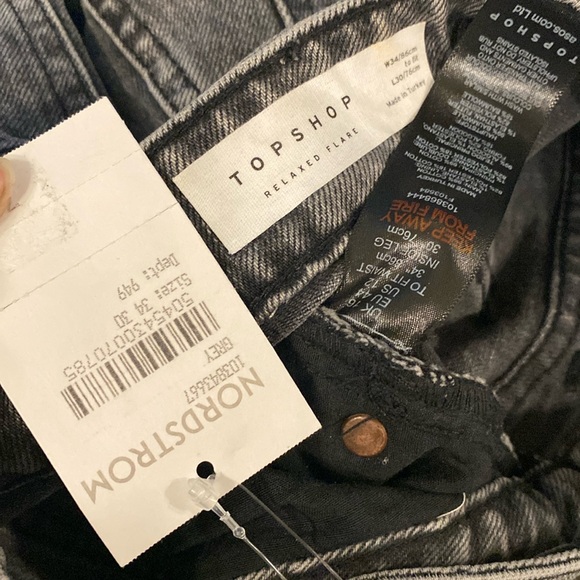 TOPSHOP - NWT - jeans: grey denim wash flared button / zip, belts hoops - 34/30 - Picture 9 of 16